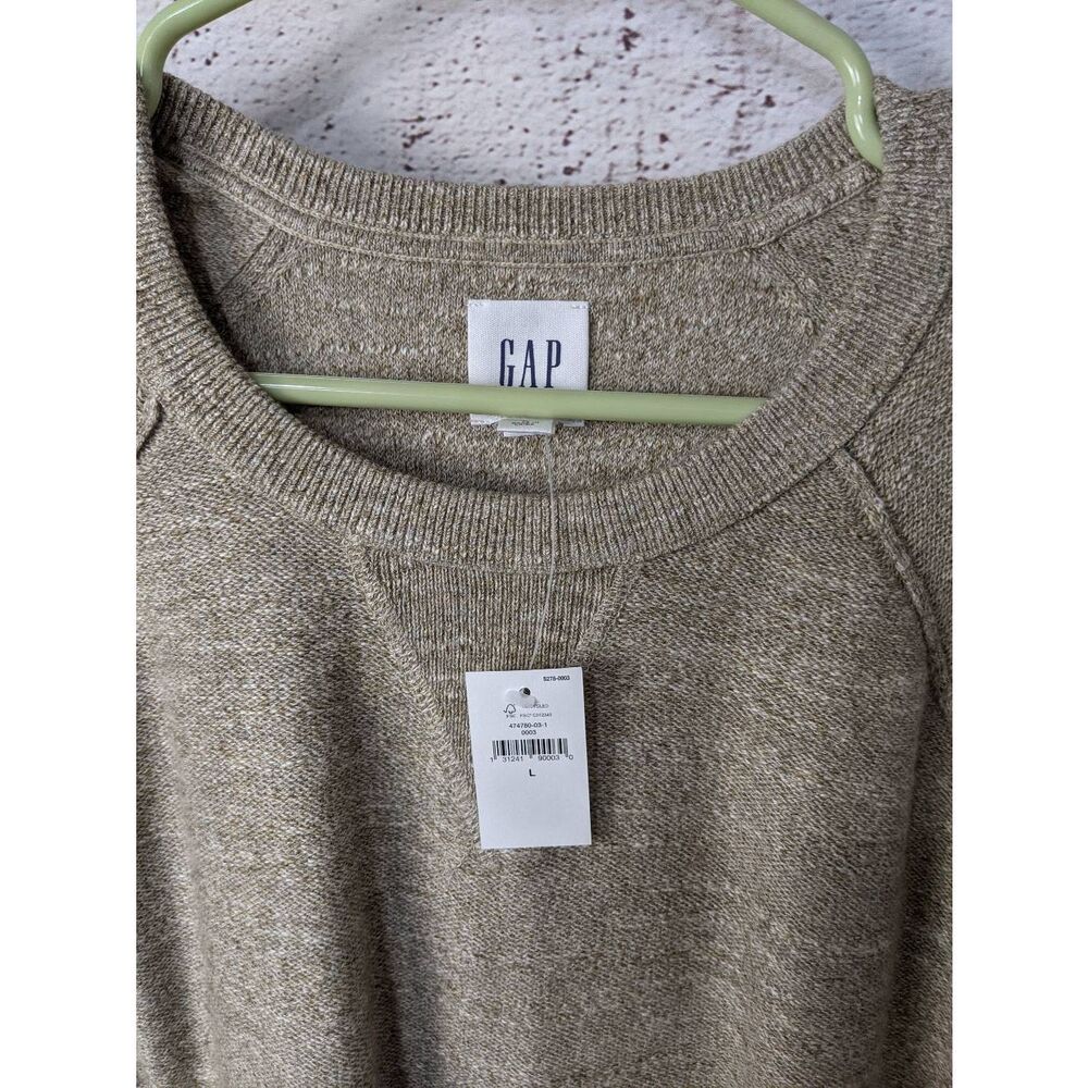 Gap 100%‎ Cotton Crewneck Sweater Tan Herringbone Mens L Large NWT - Picture 2 of 6